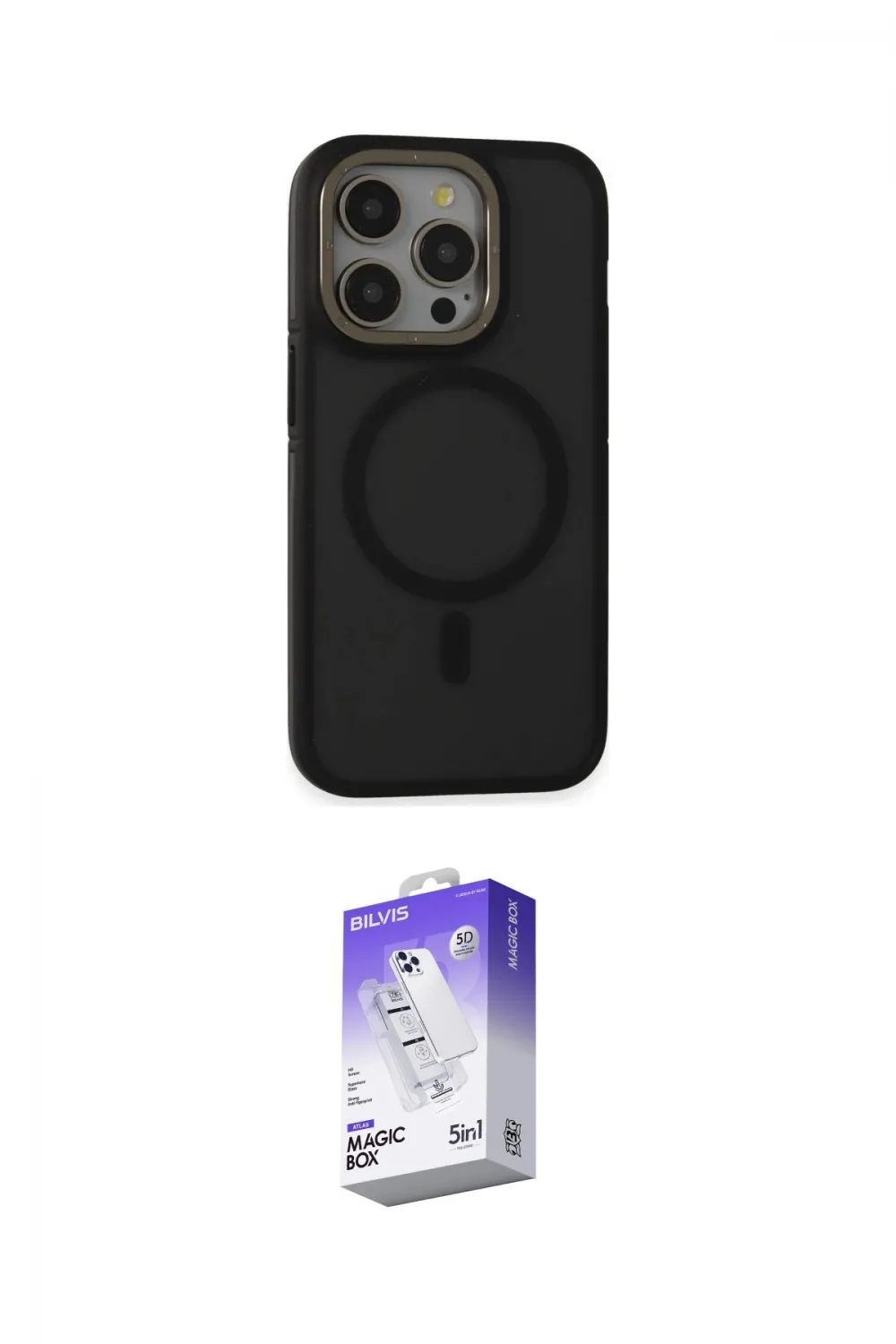 ieg™ iPhone 15 Pro Max Kılıf Ahenk Form Serisi - Siyah Bilvis 5in1 3D Magic Cam Ekran Koruyucu