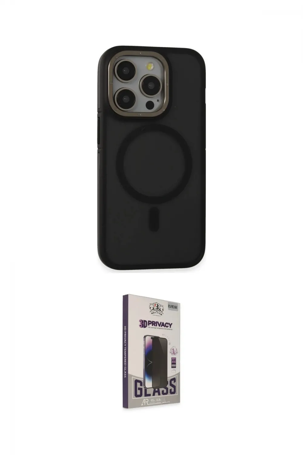 ieg™ iPhone 15 Pro Max Kılıf Ahenk Form Serisi - Siyah Bilvis Hayalet Cam Ekran Koruyucu