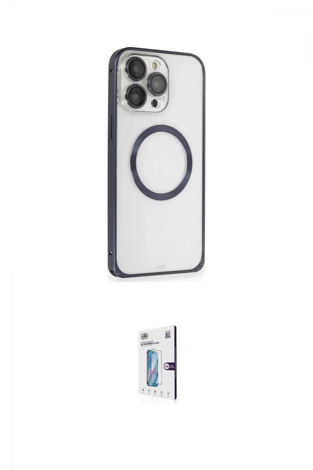 ieg™ iPhone 15 Pro Max Kılıf Ahenk Işık Serisi - Siyah Bilvis 0.18mm Plus Cam Ekran Koruyucu