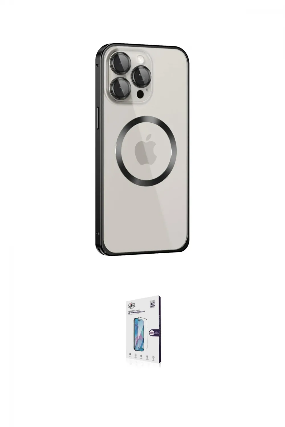 ieg™ iPhone 15 Pro Max Kılıf Ahenk Işık Serisi - Siyah Bilvis 0.18mm Plus Cam Ekran Koruyucu