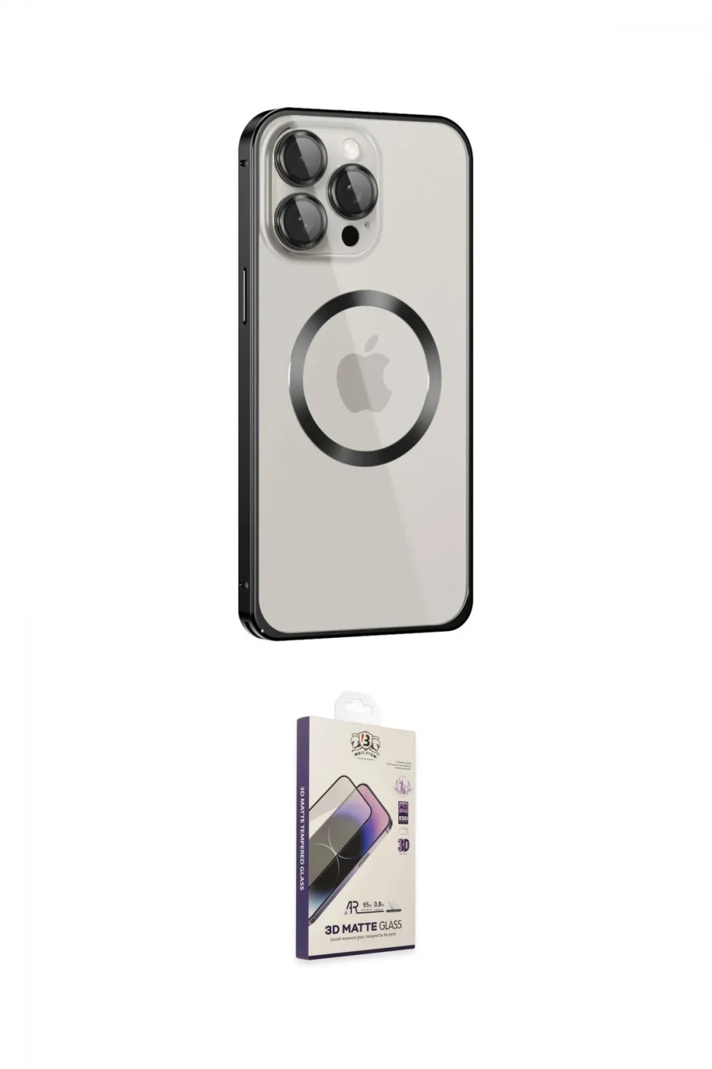 ieg™ iPhone 15 Pro Max Kılıf Ahenk Işık Serisi - Siyah Bilvis 3D Mat Cam Ekran Koruyucu