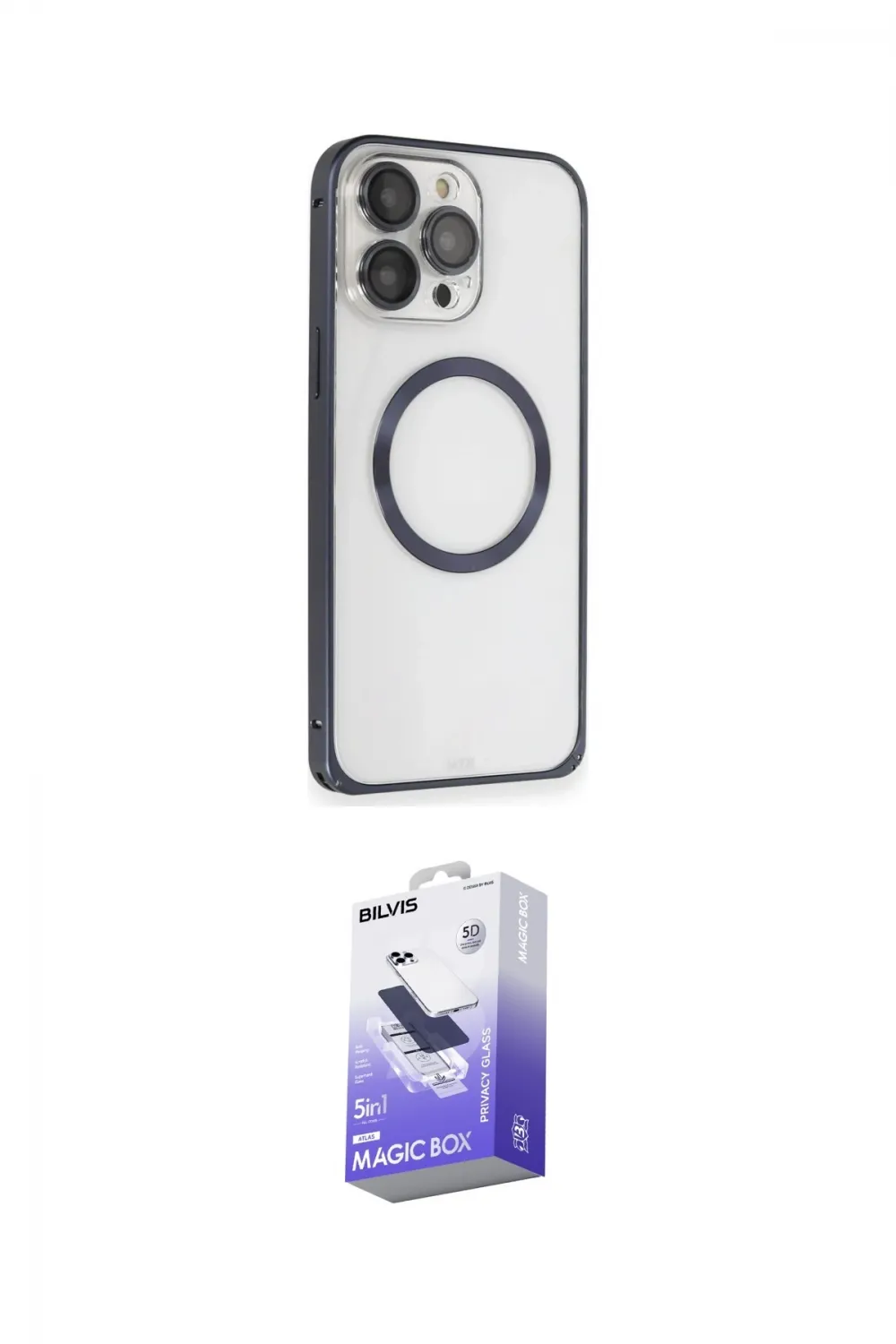 ieg™ iPhone 15 Pro Max Kılıf Ahenk Işık Serisi - Siyah Bilvis 5in1 5D Magic Hayalet Cam Ekran Koruyucu