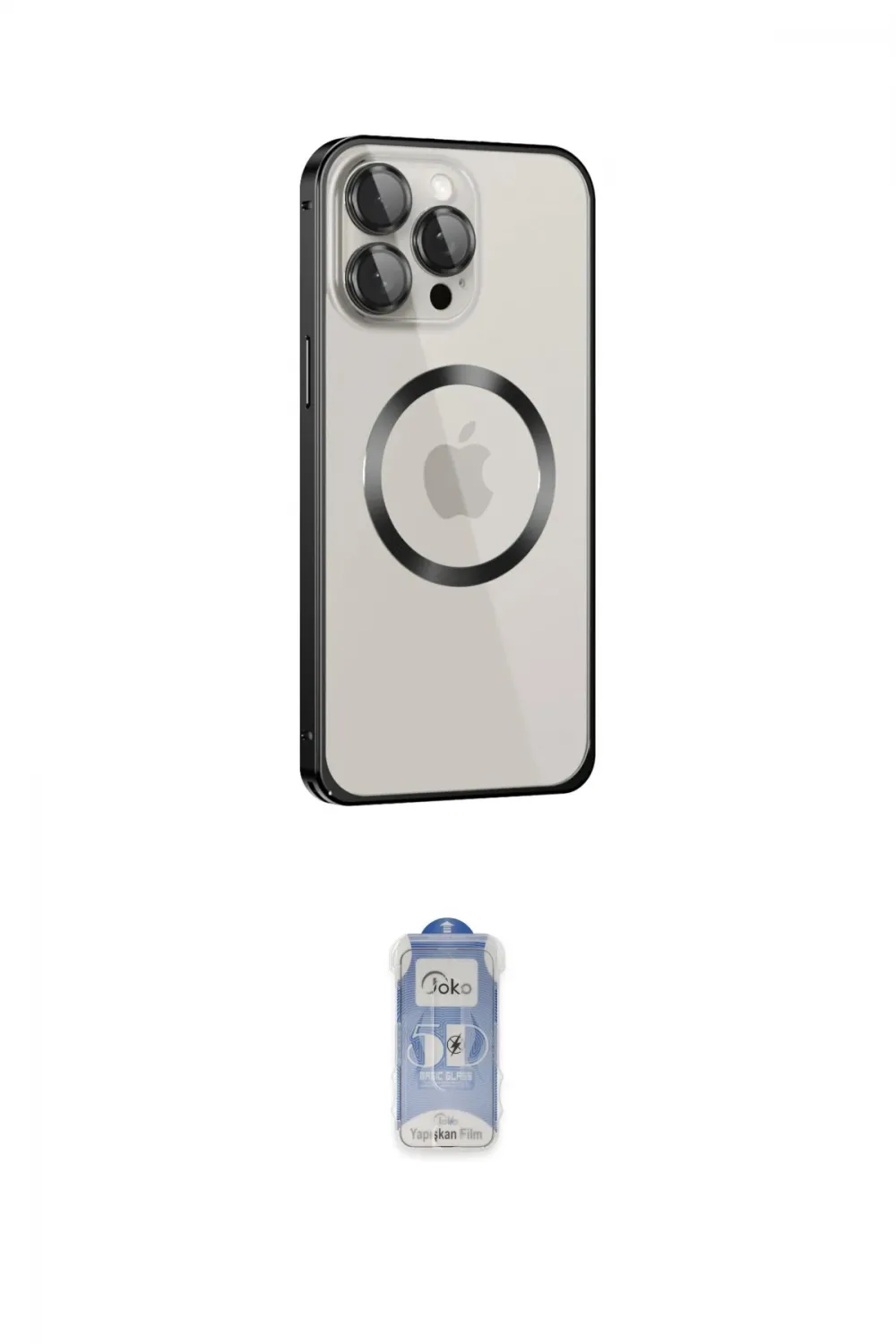 ieg™ iPhone 15 Pro Max Kılıf Ahenk Işık Serisi - Siyah Joko Magic 5D Cam
