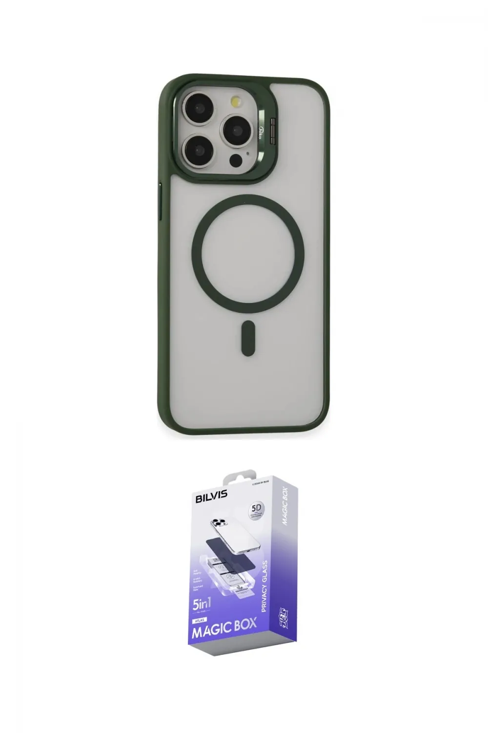 ieg™ iPhone 15 Pro Max Kılıf Ahenk Klasik Özel Seri - Siyah Bilvis 5in1 5D Magic Hayalet Cam Ekran Koruyucu