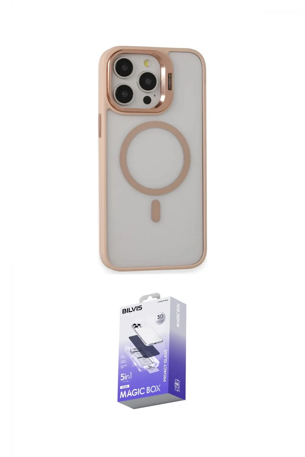 ieg™ iPhone 15 Pro Max Kılıf Ahenk Klasik Özel Seri - Siyah Bilvis 5in1 5D Magic Hayalet Cam Ekran Koruyucu