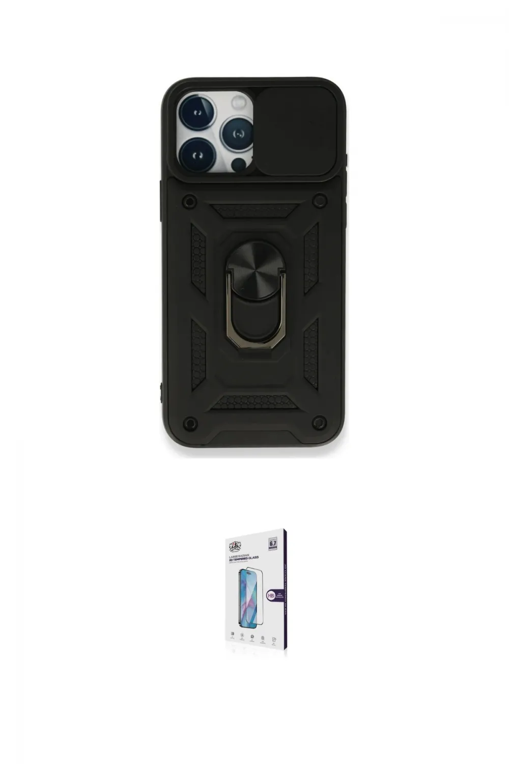 ieg™ iPhone 15 Pro Max Kılıf Ahenk Klasik - Siyah Bilvis 0.18mm Plus Cam Ekran Koruyucu