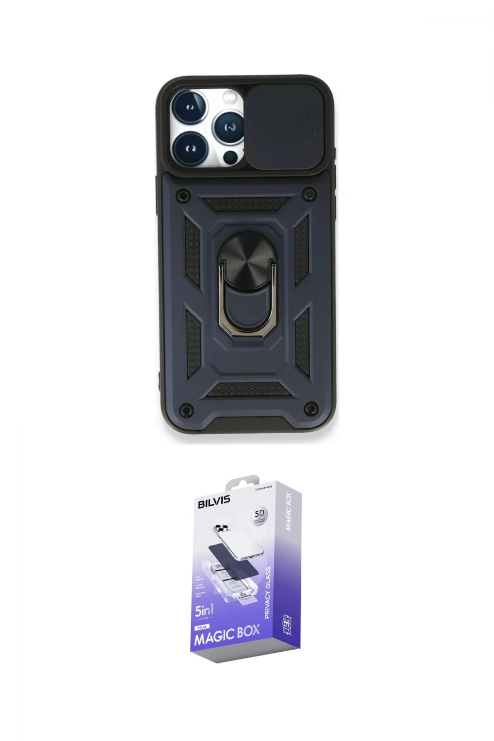 ieg™ iPhone 15 Pro Max Kılıf Ahenk Klasik - Siyah Bilvis 5in1 5D Magic Hayalet Cam Ekran Koruyucu