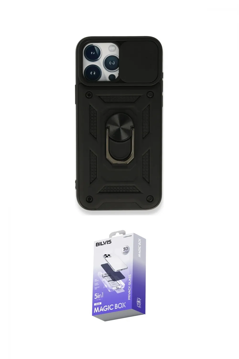 ieg™ iPhone 15 Pro Max Kılıf Ahenk Klasik - Siyah Bilvis 5in1 5D Magic Hayalet Cam Ekran Koruyucu