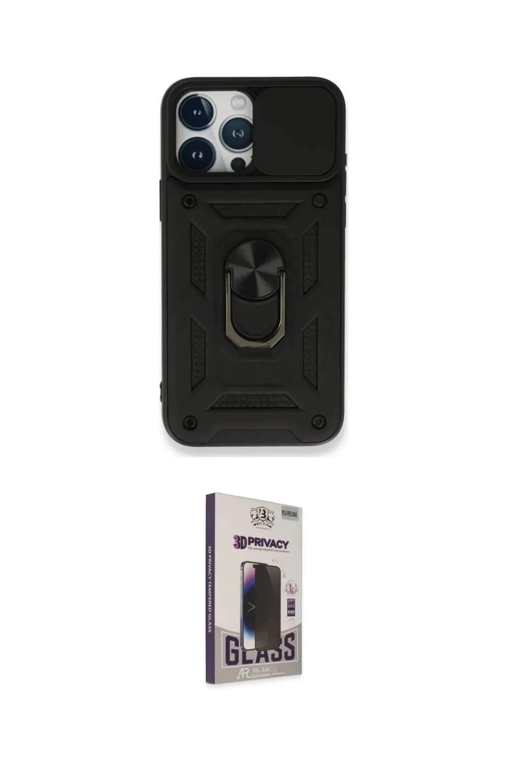 ieg™ iPhone 15 Pro Max Kılıf Ahenk Klasik - Siyah Bilvis Hayalet Cam Ekran Koruyucu