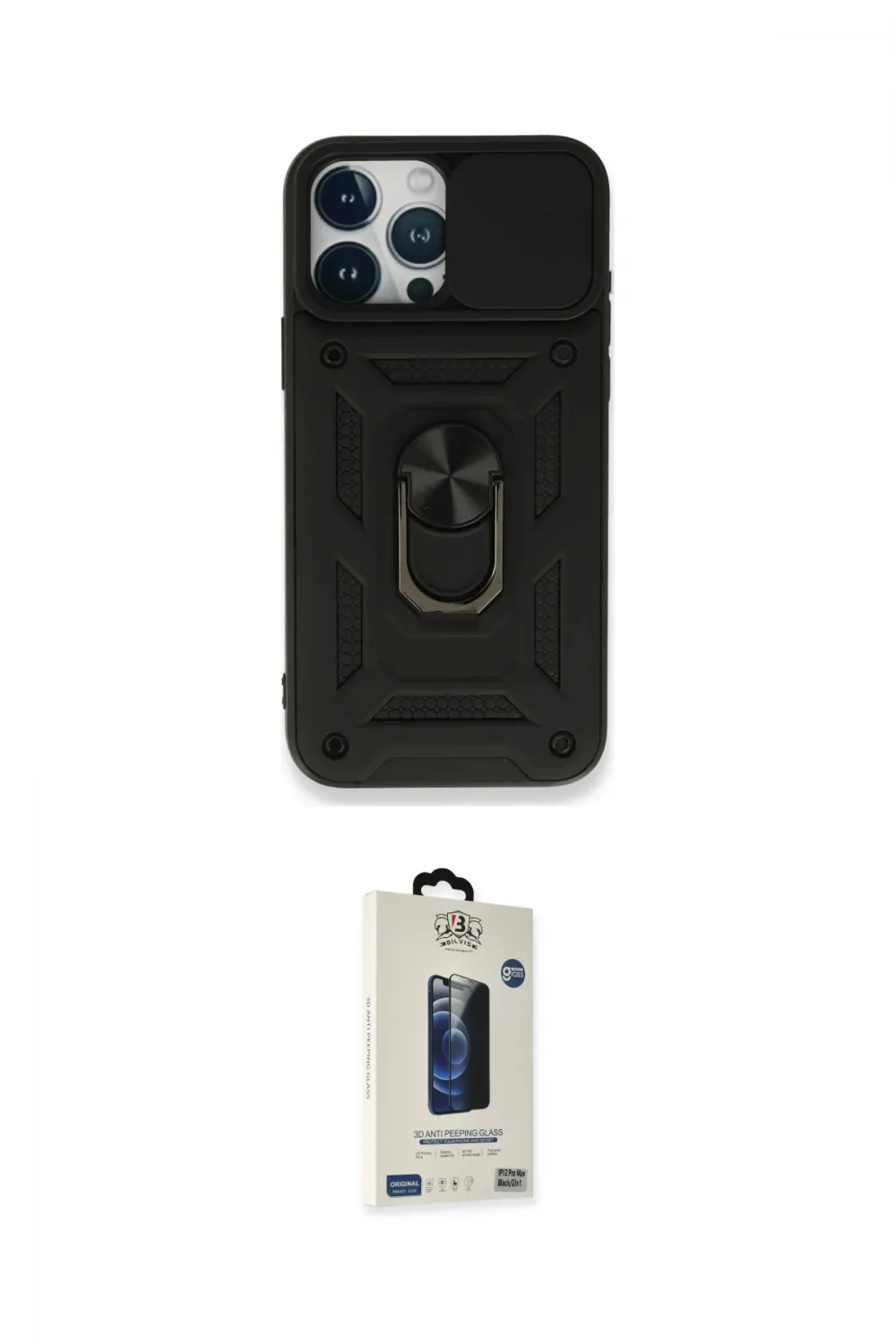 ieg™ iPhone 15 Pro Max Kılıf Ahenk Klasik - Siyah Bilvis Hayalet Cam Ekran Koruyucu