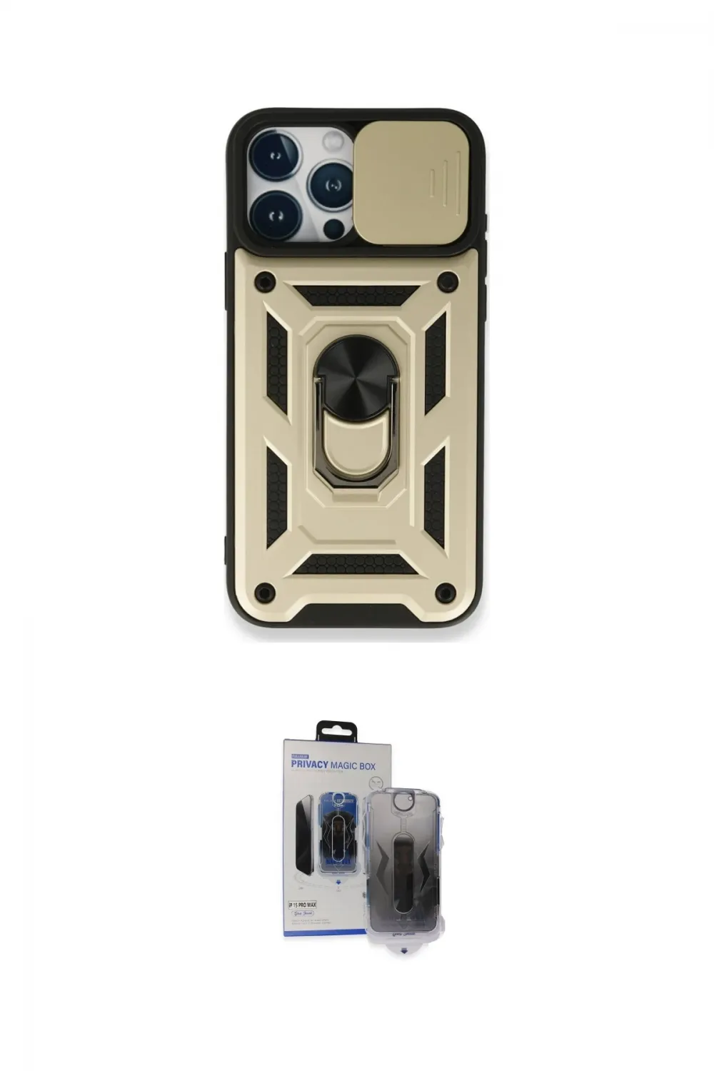 ieg™ iPhone 15 Pro Max Kılıf Ahenk Klasik - Siyah Vanessa Magic Hayalet Cam