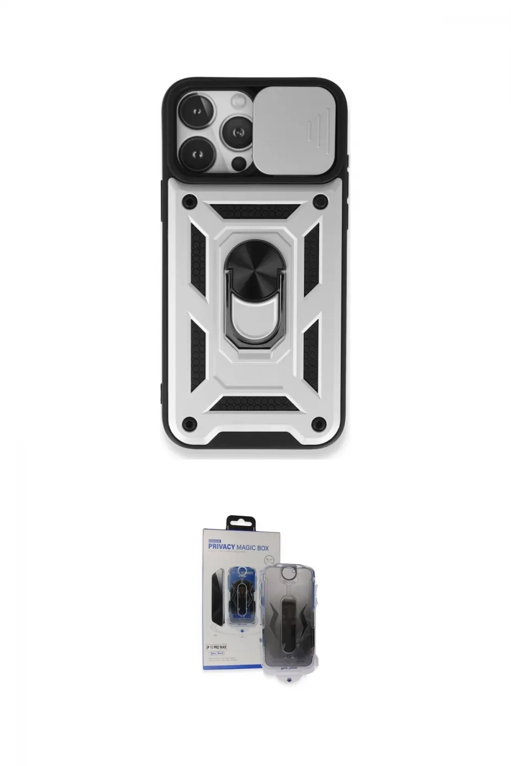 ieg™ iPhone 15 Pro Max Kılıf Ahenk Klasik - Siyah Vanessa Magic Hayalet Cam