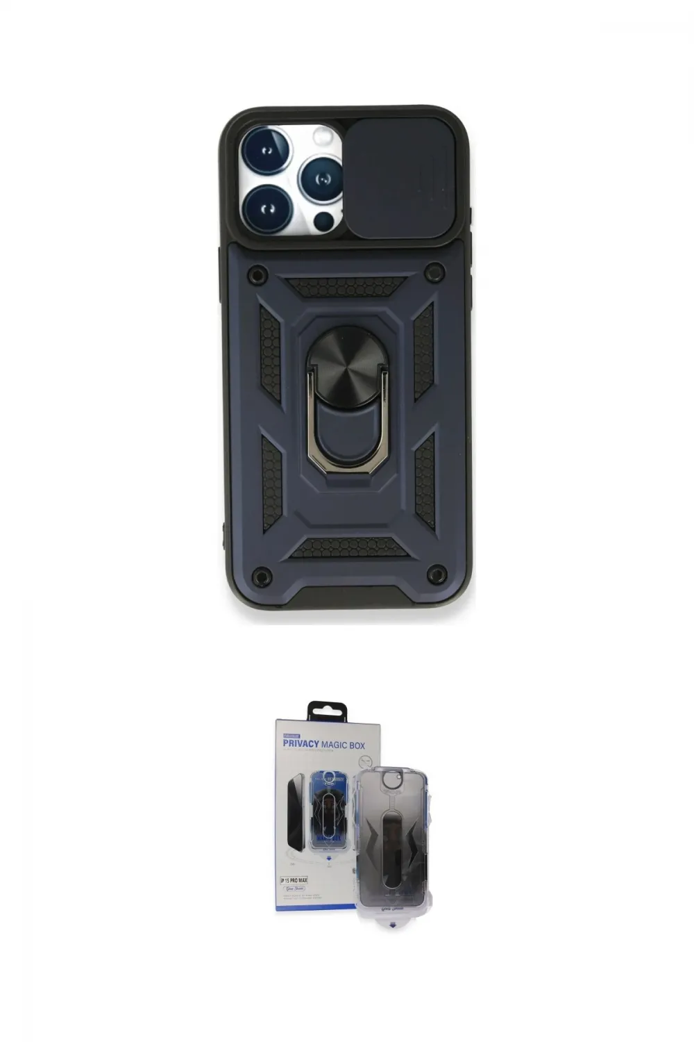 ieg™ iPhone 15 Pro Max Kılıf Ahenk Klasik - Siyah Vanessa Magic Hayalet Cam