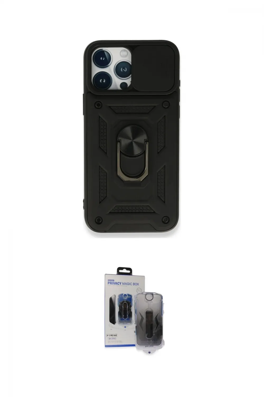 ieg™ iPhone 15 Pro Max Kılıf Ahenk Klasik - Siyah Vanessa Magic Hayalet Cam