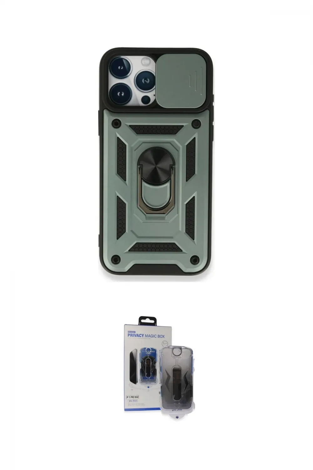 ieg™ iPhone 15 Pro Max Kılıf Ahenk Klasik - Siyah Vanessa Magic Hayalet Cam