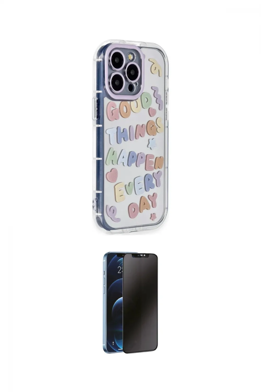 ieg™ iPhone 15 Pro Max Kılıf Ahenk Modern Serisi - Siyah 3D Antistatik Hayalet Cam Ekran Koruyucu