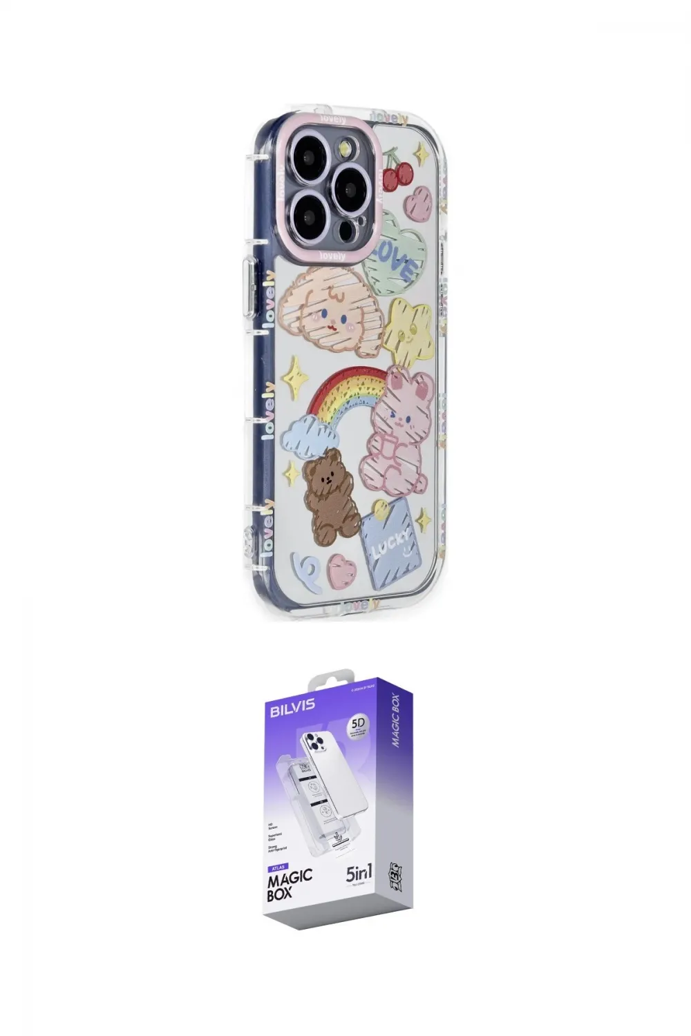 ieg™ iPhone 15 Pro Max Kılıf Ahenk Modern Serisi - Siyah Bilvis 5in1 3D Magic Cam Ekran Koruyucu
