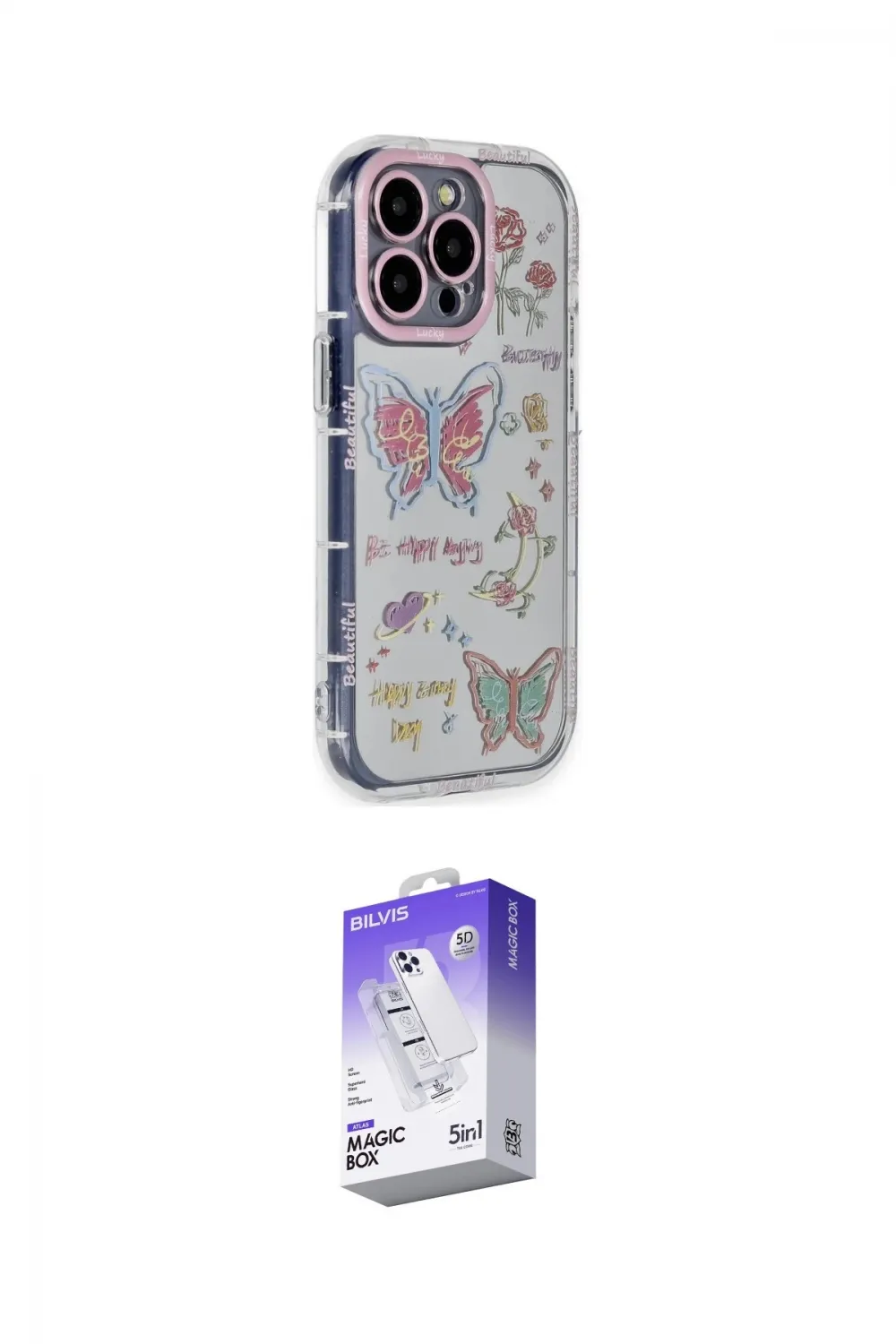 ieg™ iPhone 15 Pro Max Kılıf Ahenk Modern Serisi - Siyah Bilvis 5in1 3D Magic Cam Ekran Koruyucu