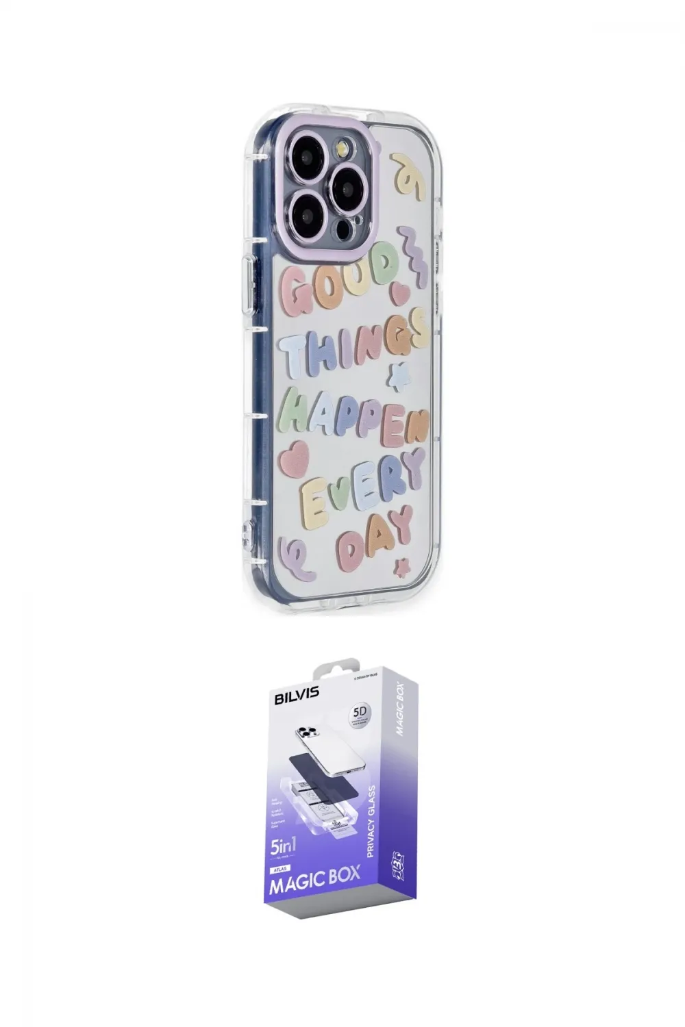 ieg™ iPhone 15 Pro Max Kılıf Ahenk Modern Serisi - Siyah Bilvis 5in1 5D Magic Hayalet Cam Ekran Koruyucu
