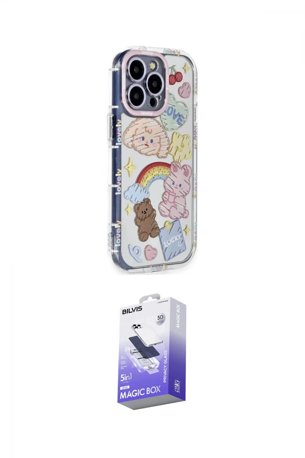 ieg™ iPhone 15 Pro Max Kılıf Ahenk Modern Serisi - Siyah Bilvis 5in1 5D Magic Hayalet Cam Ekran Koruyucu