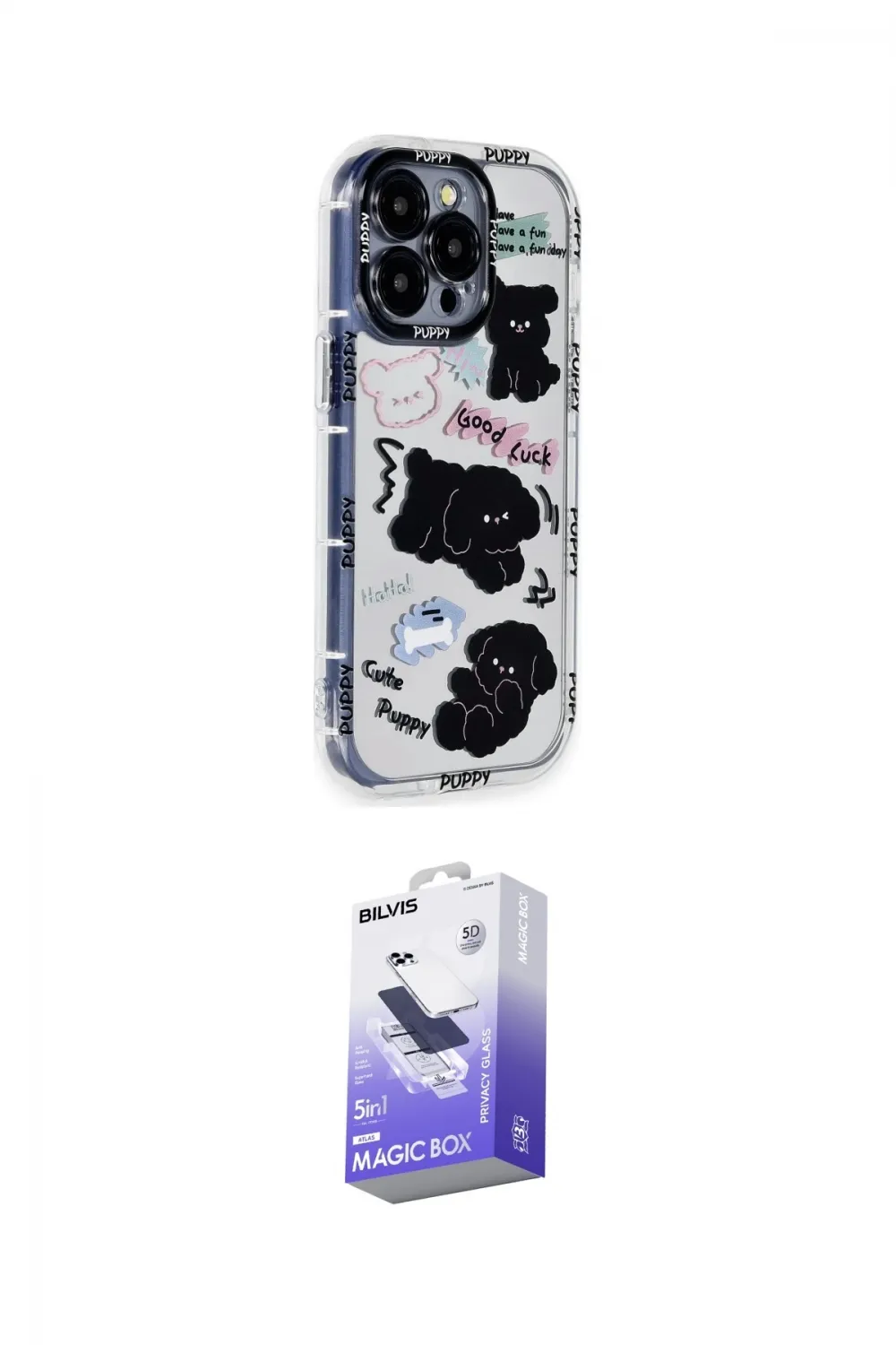 ieg™ iPhone 15 Pro Max Kılıf Ahenk Modern Serisi - Siyah Bilvis 5in1 5D Magic Hayalet Cam Ekran Koruyucu