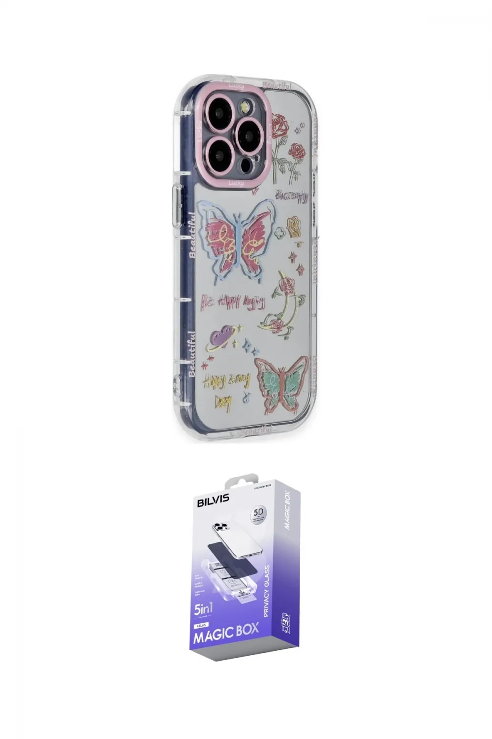 ieg™ iPhone 15 Pro Max Kılıf Ahenk Modern Serisi - Siyah Bilvis 5in1 5D Magic Hayalet Cam Ekran Koruyucu