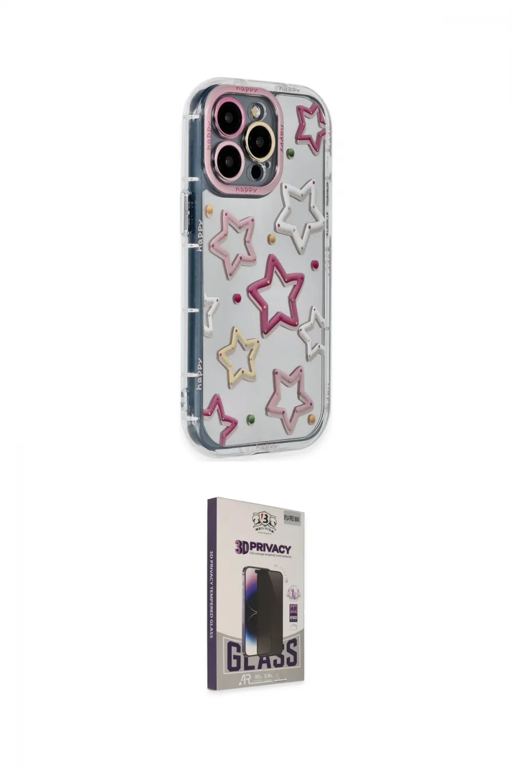 ieg™ iPhone 15 Pro Max Kılıf Ahenk Modern Serisi - Siyah Bilvis Hayalet Cam Ekran Koruyucu