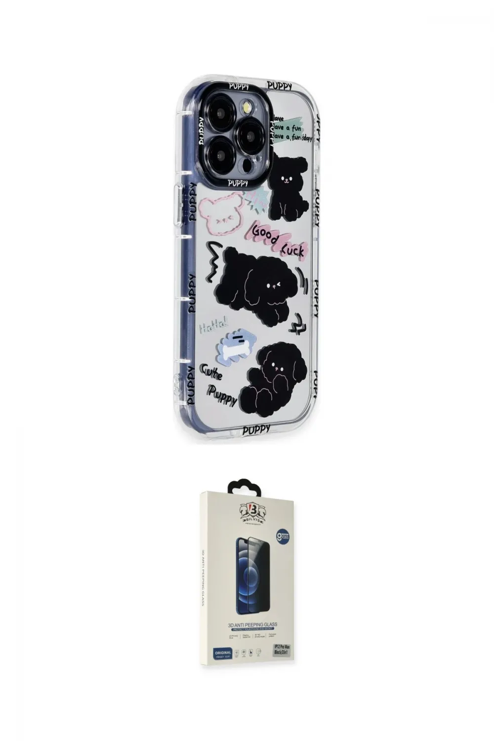 ieg™ iPhone 15 Pro Max Kılıf Ahenk Modern Serisi - Siyah Bilvis Hayalet Cam Ekran Koruyucu