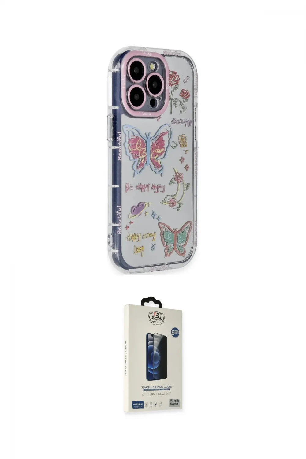 ieg™ iPhone 15 Pro Max Kılıf Ahenk Modern Serisi - Siyah Bilvis Hayalet Cam Ekran Koruyucu