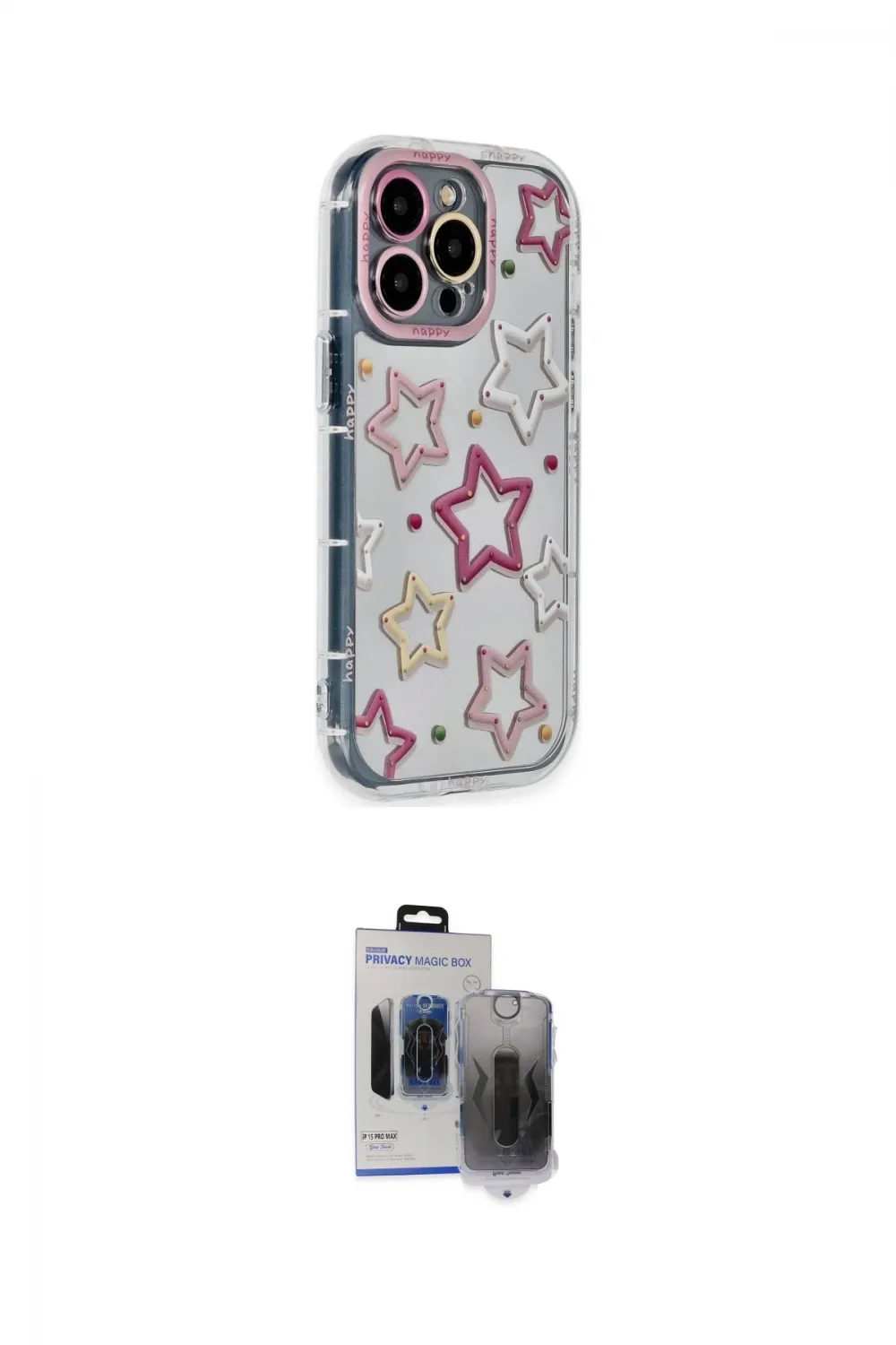 ieg™ iPhone 15 Pro Max Kılıf Ahenk Modern Serisi - Siyah Vanessa Magic Hayalet Cam