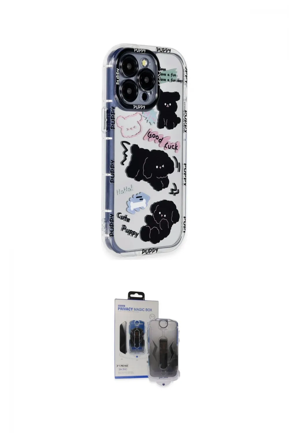 ieg™ iPhone 15 Pro Max Kılıf Ahenk Modern Serisi - Siyah Vanessa Magic Hayalet Cam