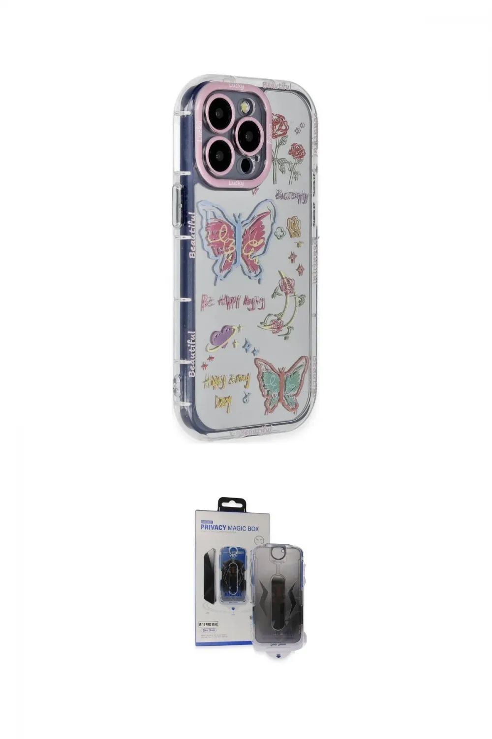 ieg™ iPhone 15 Pro Max Kılıf Ahenk Modern Serisi - Siyah Vanessa Magic Hayalet Cam
