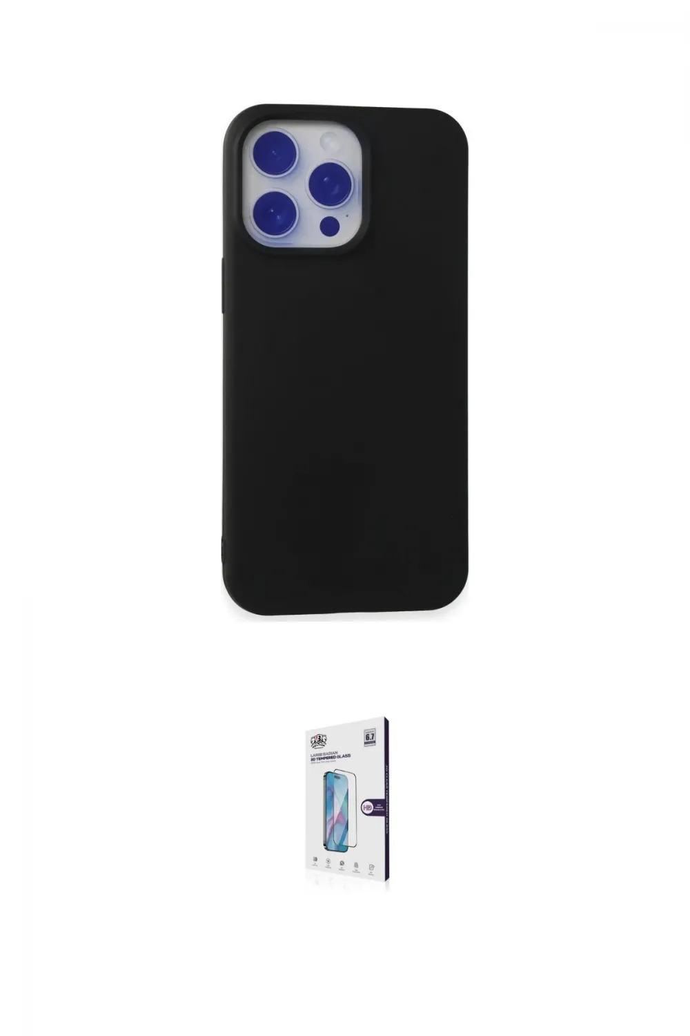ieg™ iPhone 15 Pro Max Kılıf Ahenk Serisi - Siyah Bilvis 0.18mm Plus Cam Ekran Koruyucu