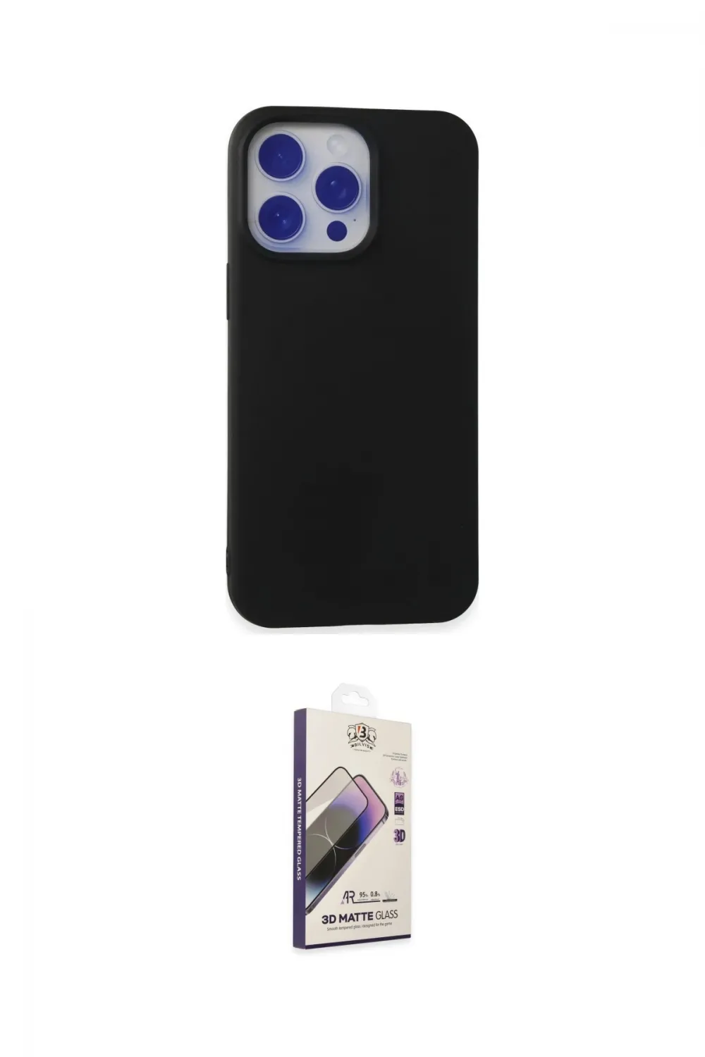 ieg™ iPhone 15 Pro Max Kılıf Ahenk Serisi - Siyah Bilvis 3D Mat Cam Ekran Koruyucu