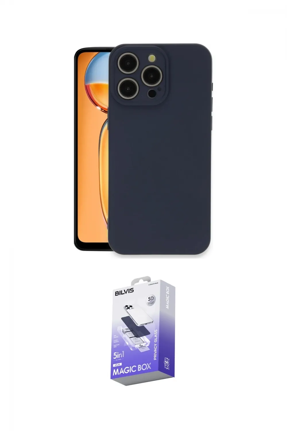 ieg™ iPhone 15 Pro Max Kılıf Ahenk Serisi - Siyah Bilvis 5in1 5D Magic Hayalet Cam Ekran Koruyucu