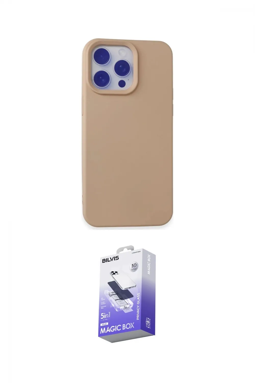 ieg™ iPhone 15 Pro Max Kılıf Ahenk Serisi - Siyah Bilvis 5in1 5D Magic Hayalet Cam Ekran Koruyucu