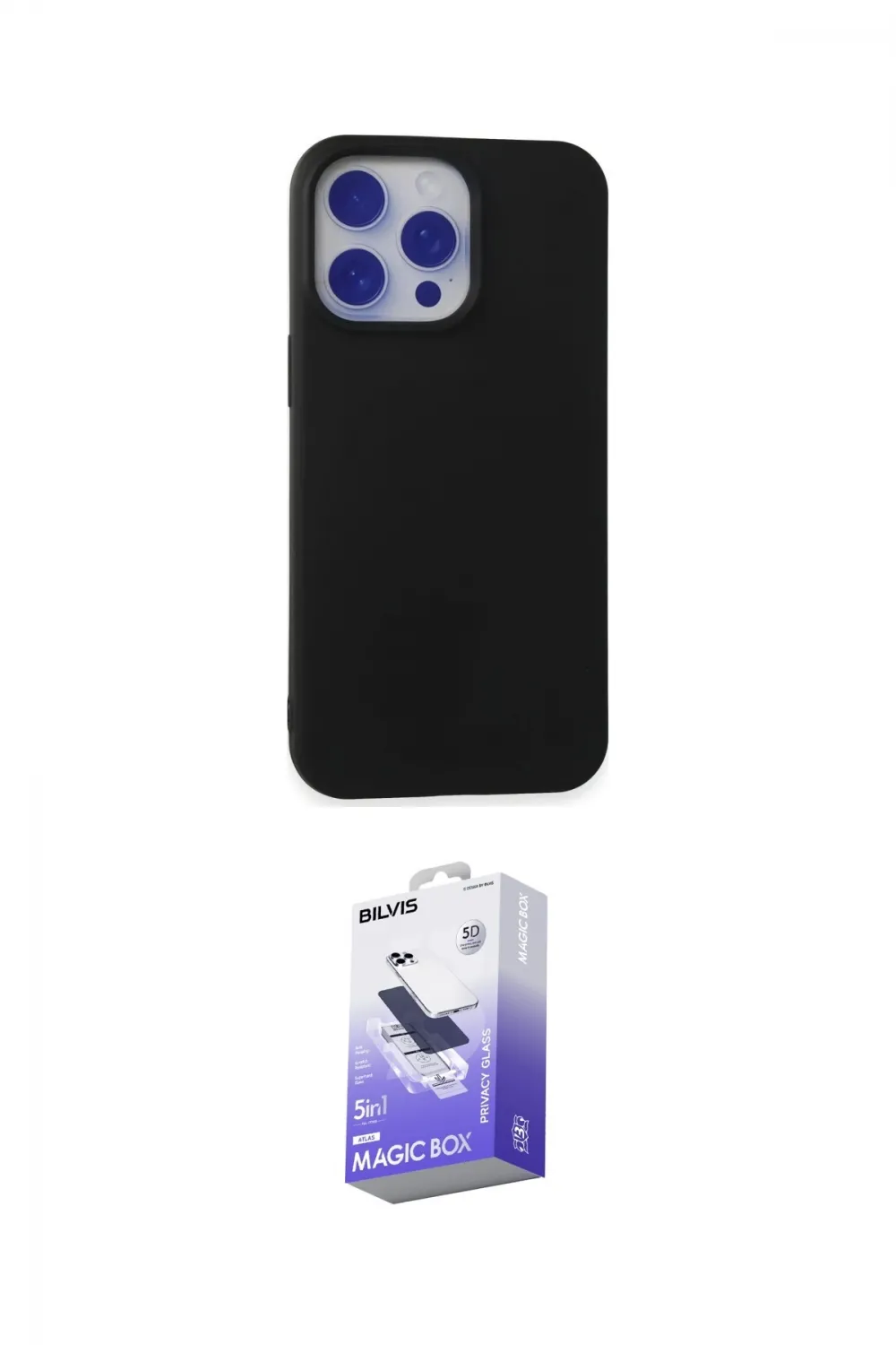 ieg™ iPhone 15 Pro Max Kılıf Ahenk Serisi - Siyah Bilvis 5in1 5D Magic Hayalet Cam Ekran Koruyucu