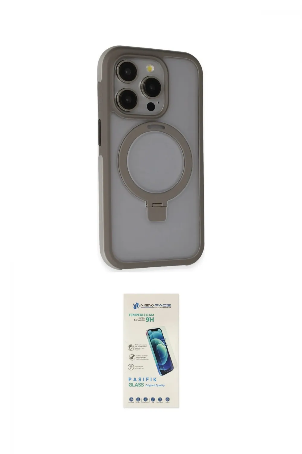 ieg™ iPhone 15 Pro Max Kılıf Ahenk Yansıma Özel Seri - Şeffaf Pasifik Cam Ekran Koruyucu
