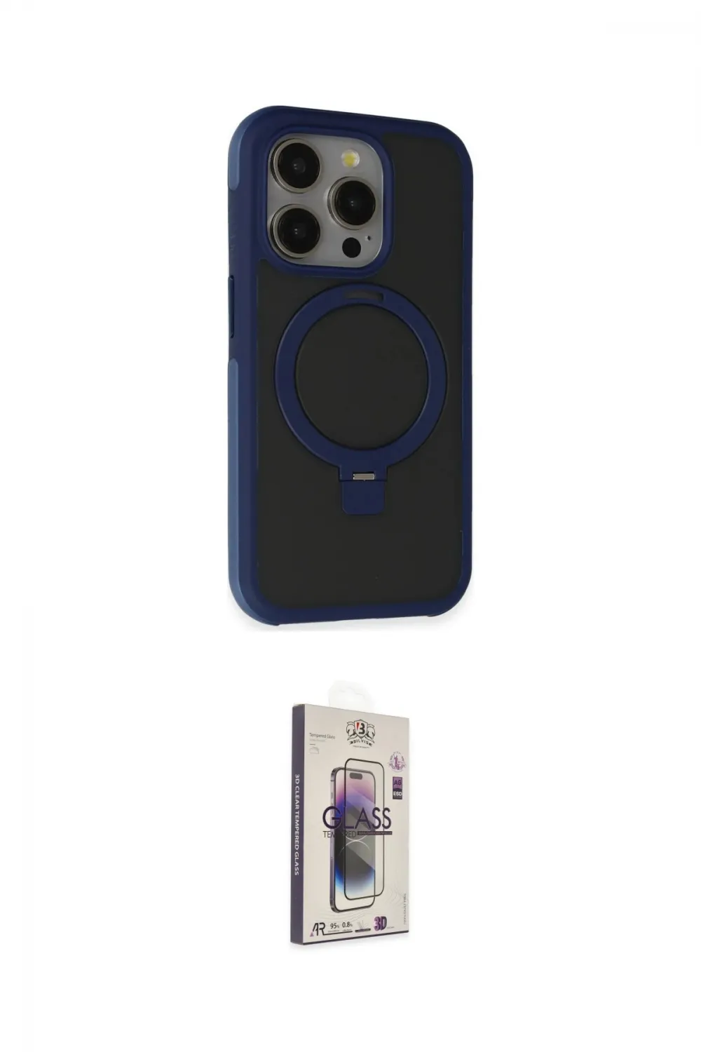 ieg™ iPhone 15 Pro Max Kılıf Ahenk Yansıma Özel Seri - Siyah Bilvis 3D Cam Ekran Koruyucu