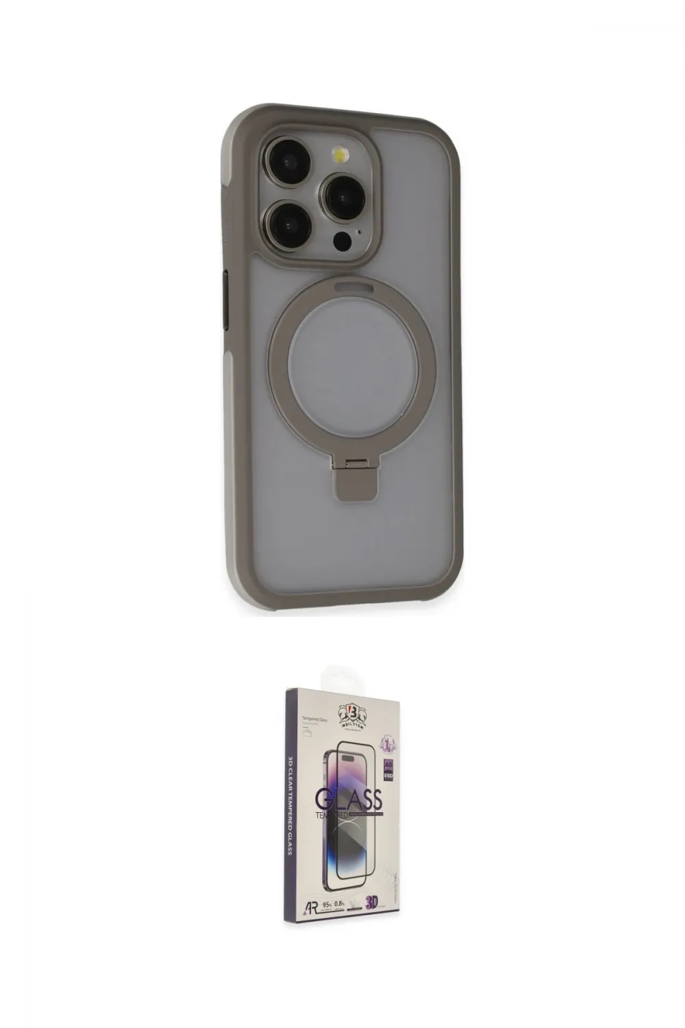 ieg™ iPhone 15 Pro Max Kılıf Ahenk Yansıma Özel Seri - Siyah Bilvis 3D Cam Ekran Koruyucu