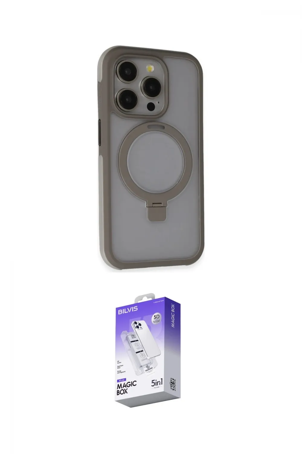 ieg™ iPhone 15 Pro Max Kılıf Ahenk Yansıma Özel Seri - Siyah Bilvis 5in1 3D Magic Cam Ekran Koruyucu