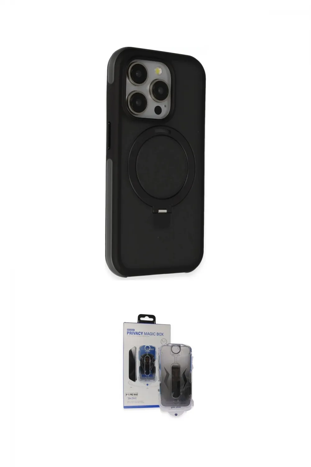 ieg™ iPhone 15 Pro Max Kılıf Ahenk Yansıma Özel Seri - Siyah Vanessa Magic Hayalet Cam