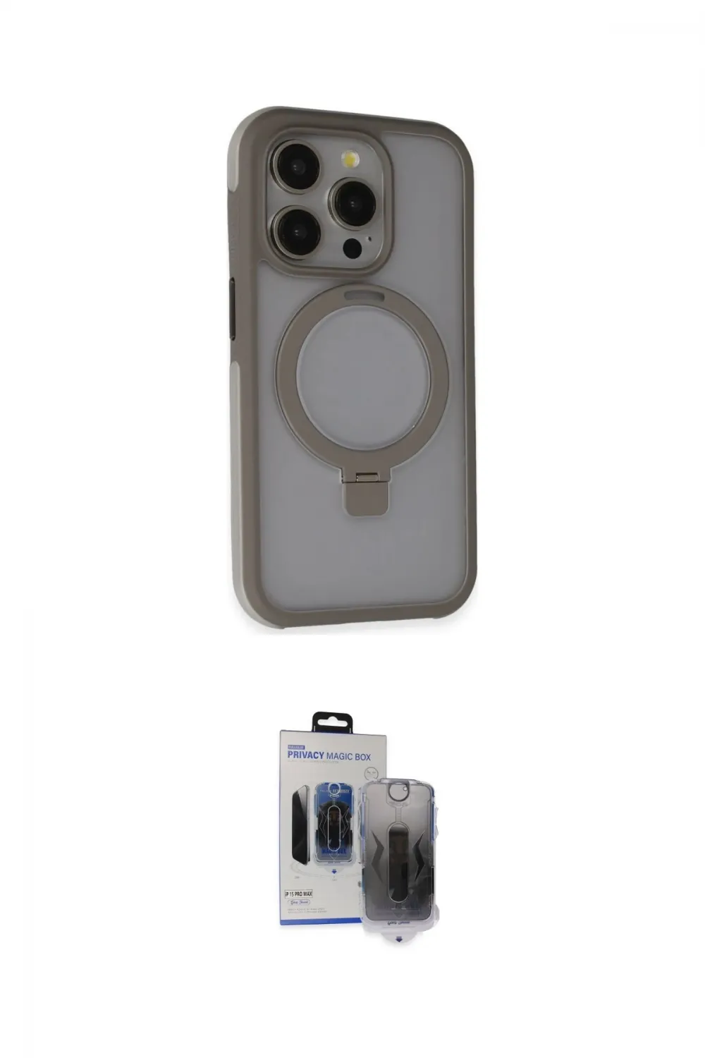 ieg™ iPhone 15 Pro Max Kılıf Ahenk Yansıma Özel Seri - Siyah Vanessa Magic Hayalet Cam