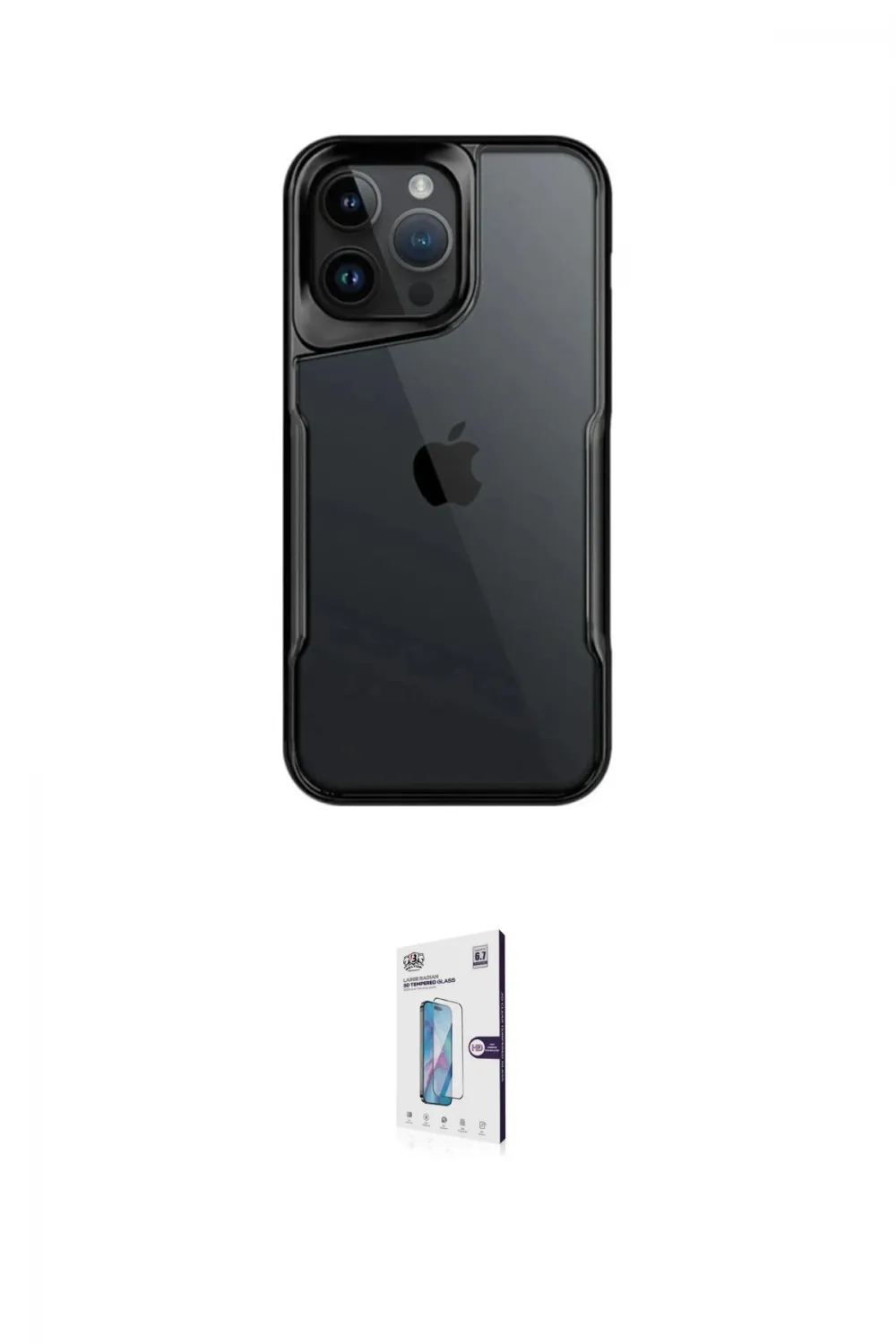 ieg™ iPhone 15 Pro Max Kılıf Akış Çizgi Koleksiyonu - Siyah Bilvis 0.18mm Plus Cam Ekran Koruyucu