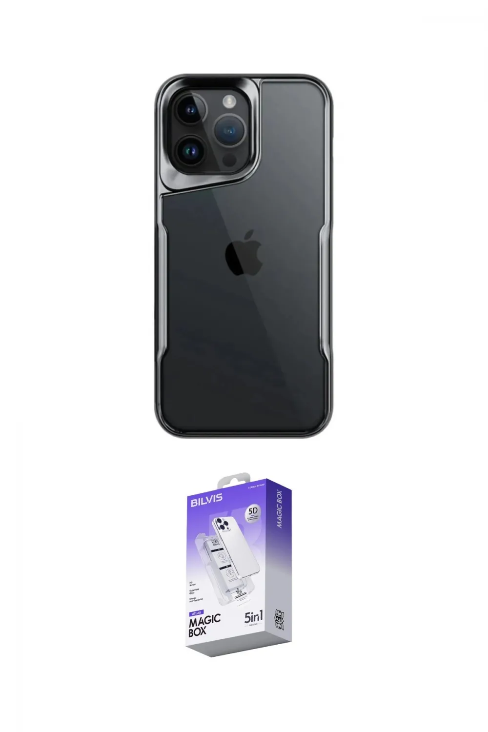 ieg™ iPhone 15 Pro Max Kılıf Akış Çizgi Koleksiyonu - Siyah Bilvis 5in1 3D Magic Cam Ekran Koruyucu