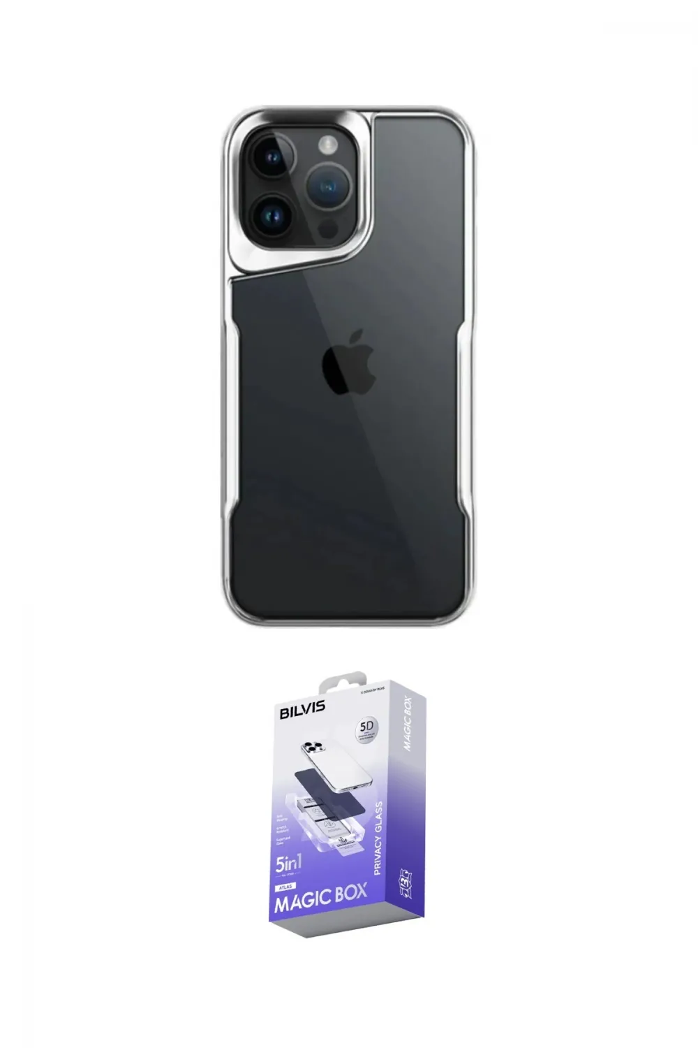 ieg™ iPhone 15 Pro Max Kılıf Akış Çizgi Koleksiyonu - Siyah Bilvis 5in1 5D Magic Hayalet Cam Ekran Koruyucu