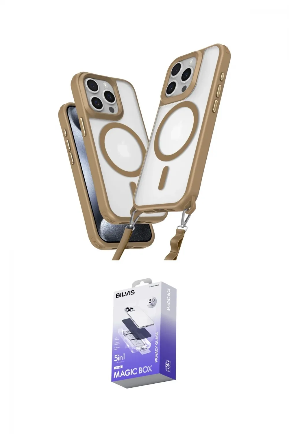 ieg™ iPhone 15 Pro Max Kılıf Atlas Doku Koleksiyonu - Siyah Bilvis 5in1 5D Magic Hayalet Cam Ekran Koruyucu