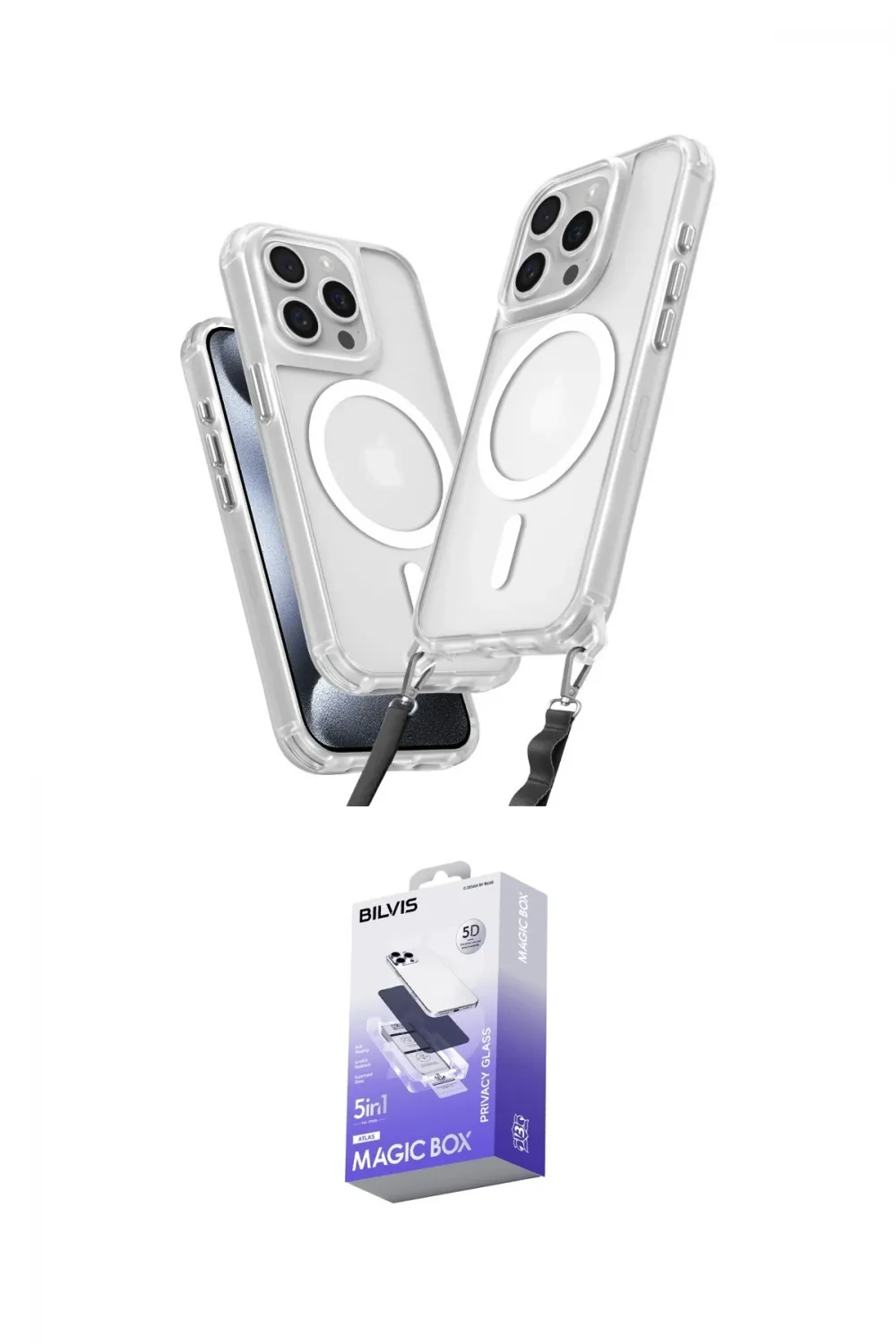 ieg™ iPhone 15 Pro Max Kılıf Atlas Doku Koleksiyonu - Siyah Bilvis 5in1 5D Magic Hayalet Cam Ekran Koruyucu