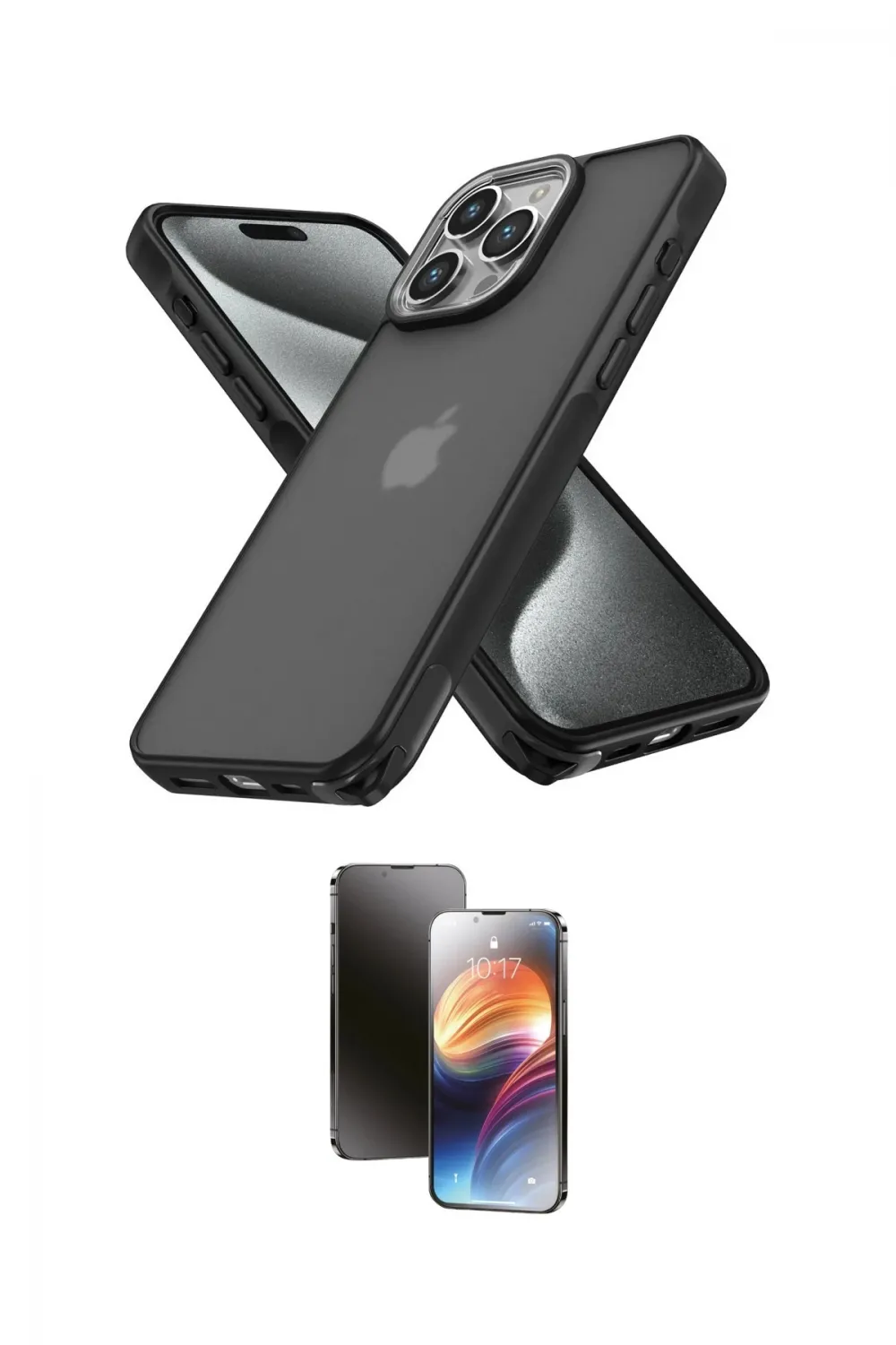 ieg™ iPhone 15 Pro Max Kılıf Atlas Form - Siyah 3D Antistatik Mat Seramik Nano Ekran Koruyucu