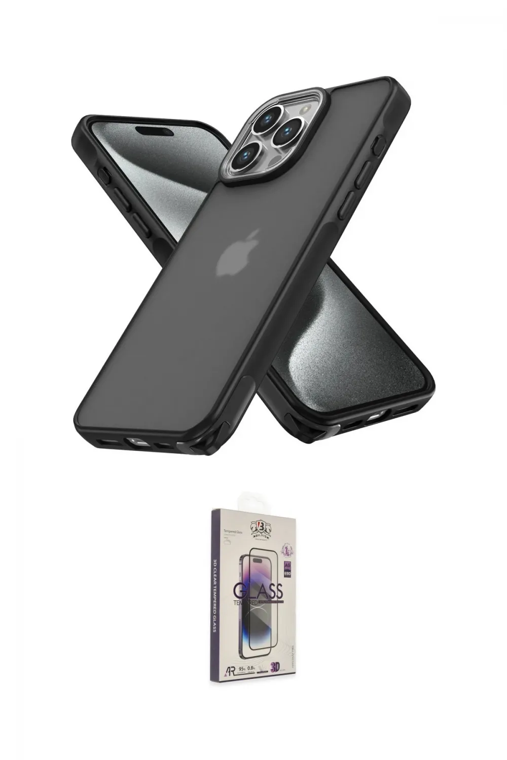 ieg™ iPhone 15 Pro Max Kılıf Atlas Form - Siyah Bilvis 3D Cam Ekran Koruyucu